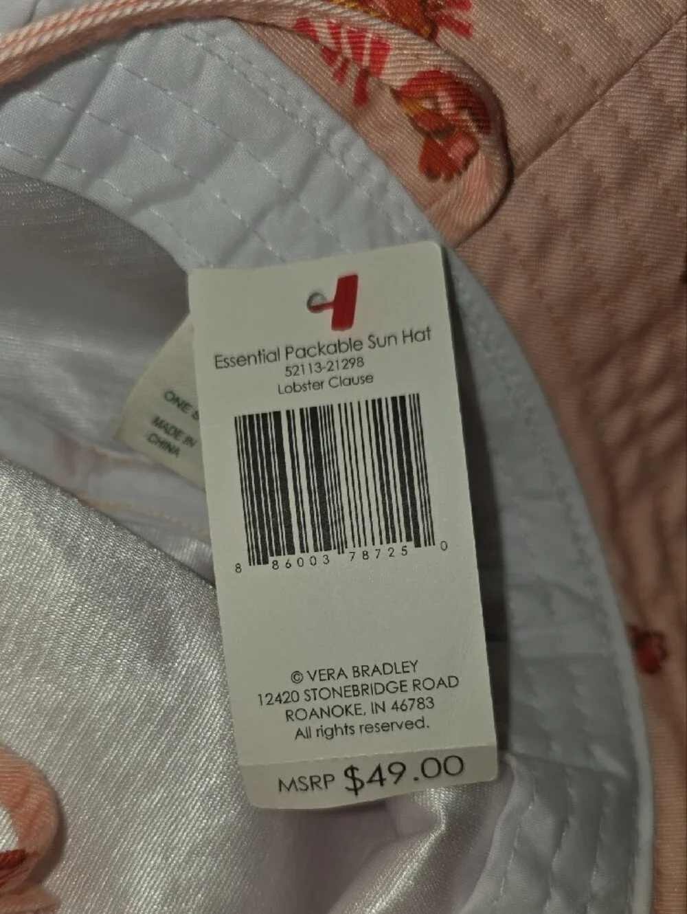 💝🦞Vera Bradley Pink Lobster Print Essential Packable Sun Bucket Hat BRAND NEW - Picture 4 of 4